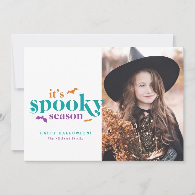 Trendy Spooky Season Halloween Photo Cards (Front)
