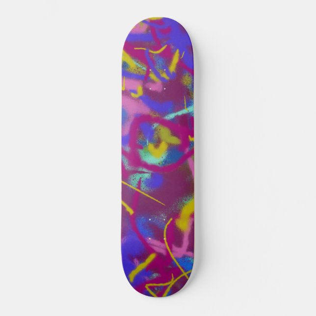 Trendy Spray Paint Purple Blue Pattern Skateboard (Front)
