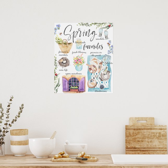 Trendy Spring Favorites | Watercolor Illustration Poster (Kitchen)
