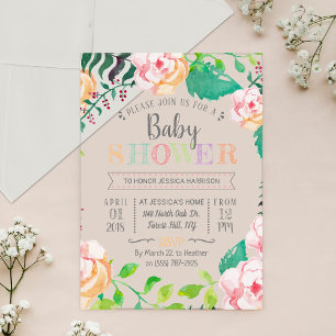 Trendy Spring Floral Typography Baby Shower Acrylic Invitations