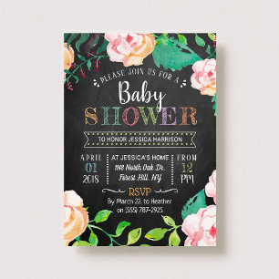 Trendy Spring Floral Typography Baby Shower Invitation
