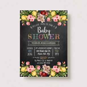 Trendy Spring Floral Typography Baby Shower Invitation