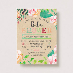 Trendy Spring Floral Typography Baby Shower Invitation
