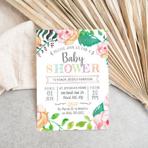 Trendy Spring Floral Typography Baby Shower Invitation