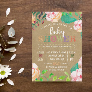 Trendy Spring Floral Typography Baby Shower Invitation
