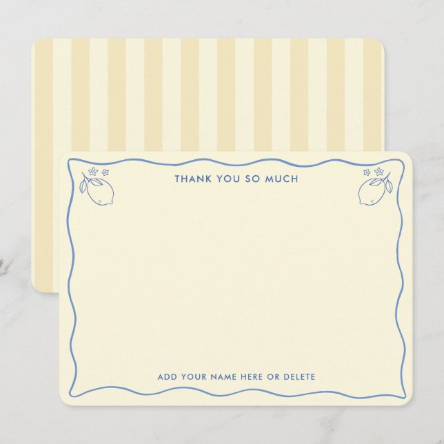 Trendy Squiggle Border Lemon Doodles Bridal Shower Thank You Card (Front/Back)