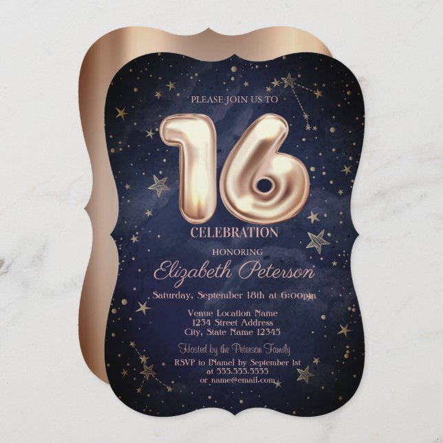 Trendy Stars Navy Blue  Sweet 16  Invitation (Front/Back)