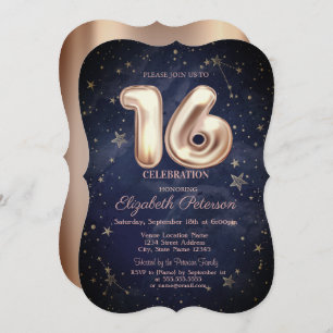Trendy Stars Navy Blue  Sweet 16  Invitation