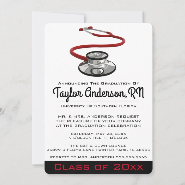 Trendy Stethoscope Medical School Graduation Invitation (Front)