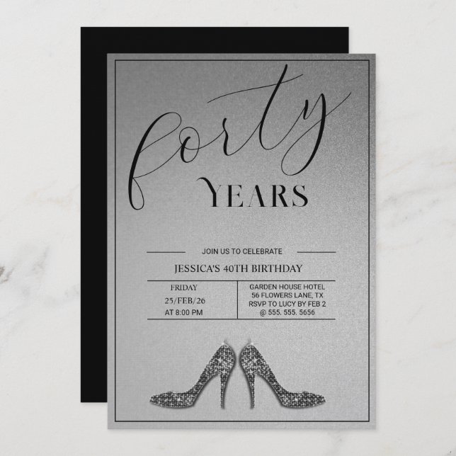 Trendy Stiletto's Modern 40th Birthday Invitation (Front/Back)