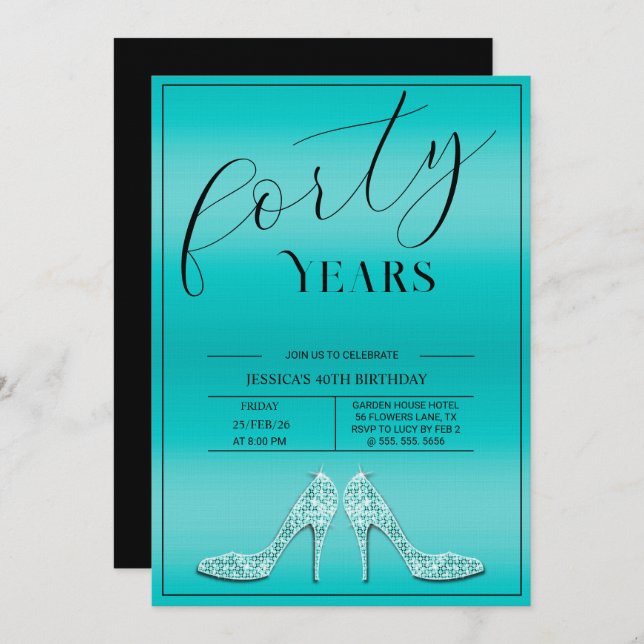 Trendy Stiletto's Modern Feminine 40th Birthday Invitation (Front/Back)