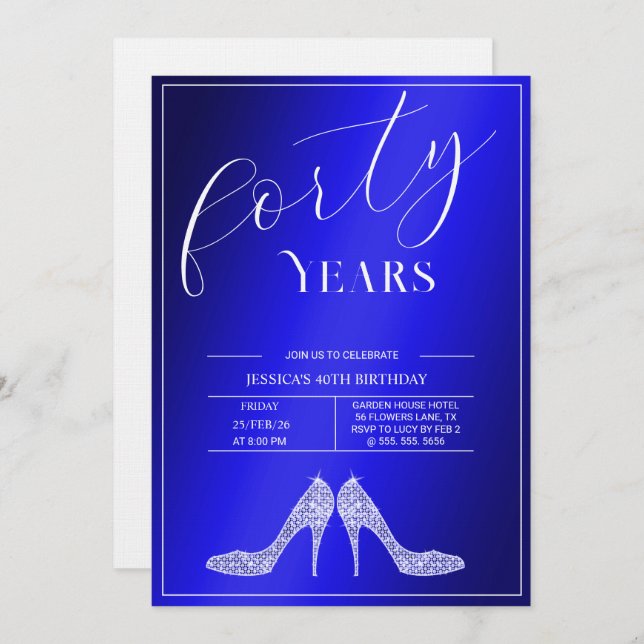 Trendy Stiletto's Modern Feminine 40th Birthday Invitation (Front/Back)