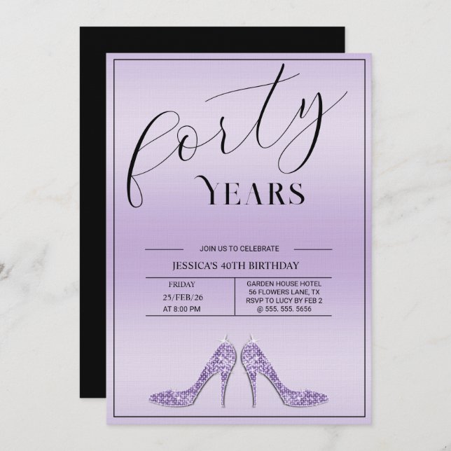 Trendy Stiletto's Modern Feminine 40th Birthday Invitation (Front/Back)