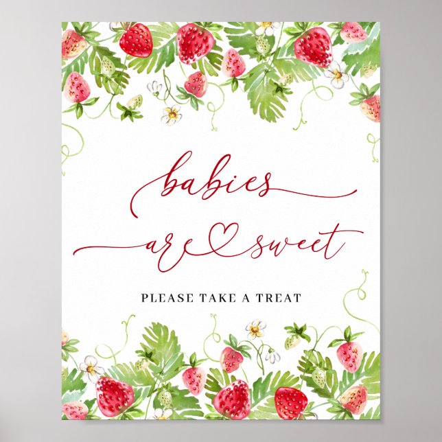 Trendy Strawberry Babies are Sweet Baby Shower Poster (Front)