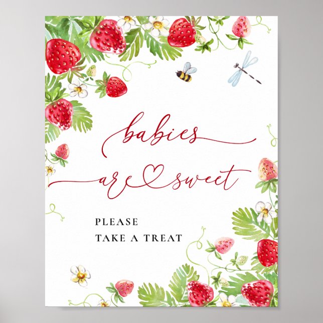 Trendy Strawberry Babies are Sweet Baby Shower Poster (Front)