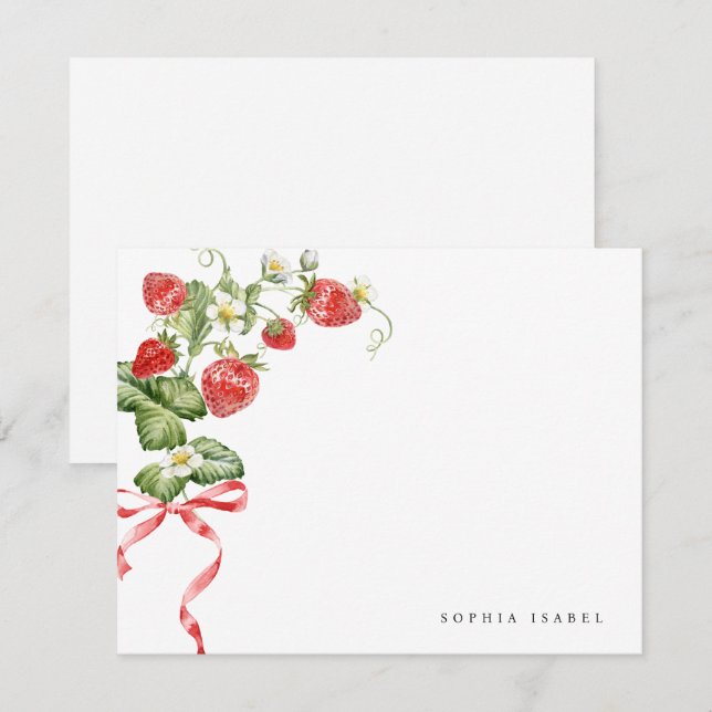 Trendy Strawberry Personalised Stationery Card (Front/Back)