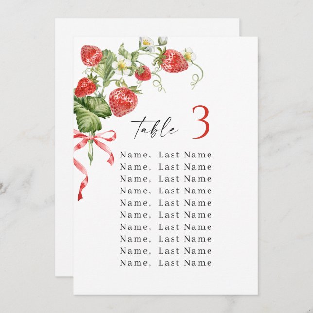 Trendy Strawberry Table Number Seating Chart (Front/Back)