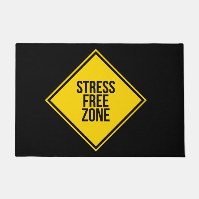 Trendy Stress Free Zone Quote Yellow Black Doormat (Front)