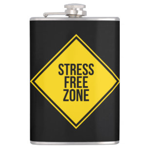 Trendy Stress Free Zone Quote Yellow Black Hip Flask