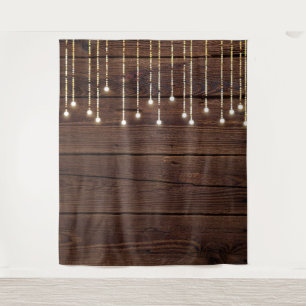 Trendy String Lights & Dark Wood Photo Booth Tapestry