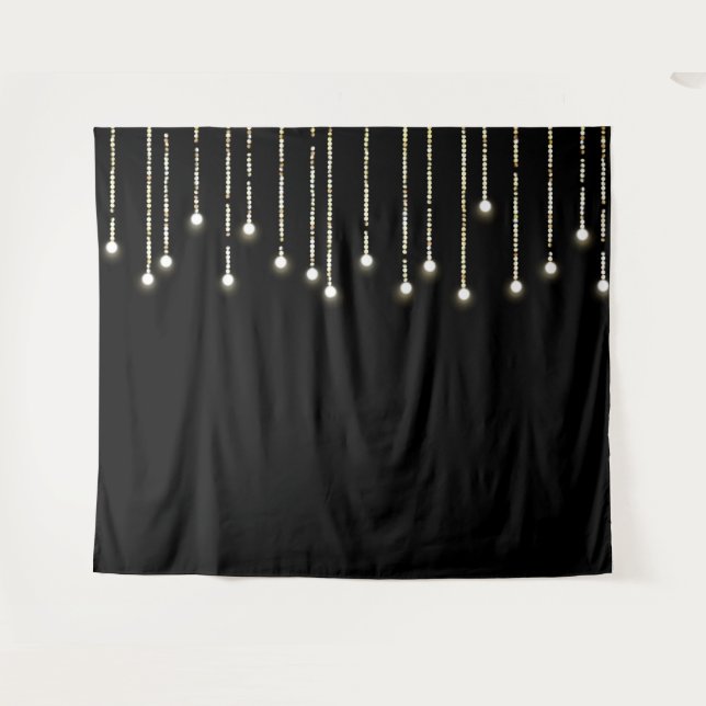 Trendy String Lights on Black Photo Booth Tapestry (Front (Horizontal))