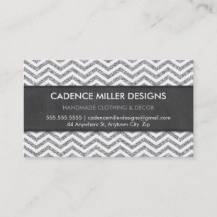 TRENDY STRIPE chevron silver glitter chalkboard Business Card