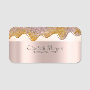 Trendy Stripe Drips Rose Gold Name Tag
