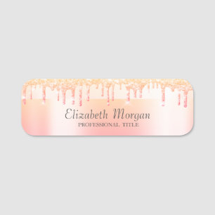 Trendy, Stripe,Ombre Glitter Drips Name Tag