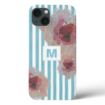 Trendy Striped Boho Chic Monogramed Floral