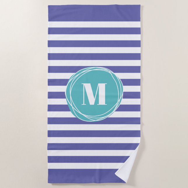 Trendy Striped Monogram Beach Towel (Front)