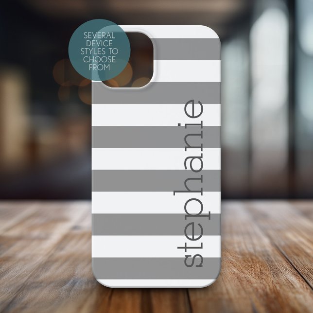 Trendy Striped Pattern with name - Charcoal Grey Case-Mate iPhone Case (Personalized Phone Case with Trendy Stripes and Custom Name)