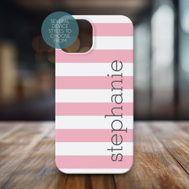 Trendy Striped Pattern with name - Pastel Pink Case-Mate iPhone Case (Personalized Phone Case with Trendy Stripes and Custom Name)