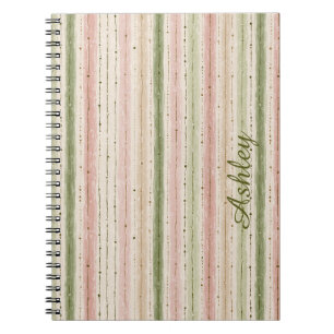 Trendy Striped Pink Green Monogram Notebook