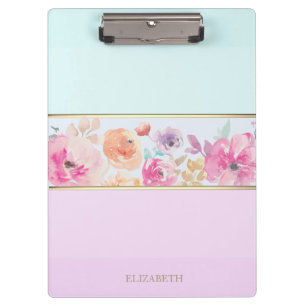 Trendy Striped,Watercolor Flowers-Personalised Clipboard