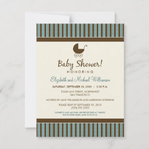 Trendy Stripes Baby Shower Invitation (blue/brown)