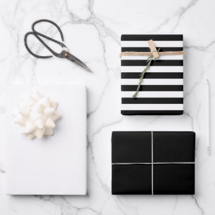 Trendy Stripes Black White Solid Colour Wrapping Paper Sheet
