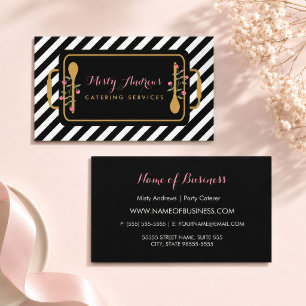 Trendy Stripes Party Caterer Floral Serving Tray Business Card