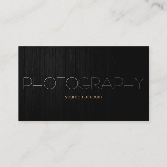 Trendy Style Grey Wood Photographer Business Card (Front)