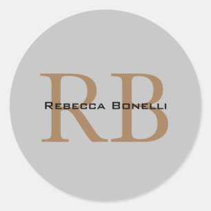 Trendy Style Monogram Minimalist Plain Add Name Classic Round Sticker