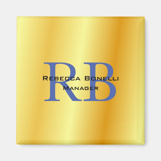 Trendy Style Monogram Minimalist Plain Gold Color Magnet (Front)