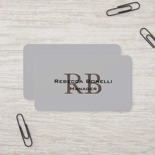 Trendy Style Monogram Minimalist Plain Simple Business Card (Front/Back In Situ)