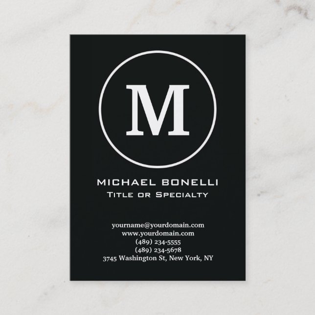 Trendy stylish black stamp monogram classical business card (Front)