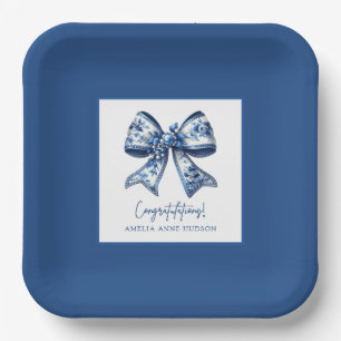 Trendy Stylish Bow Blue Graduation Party Paper Plate