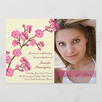 Trendy stylish cherry blossom photo graduation invitation