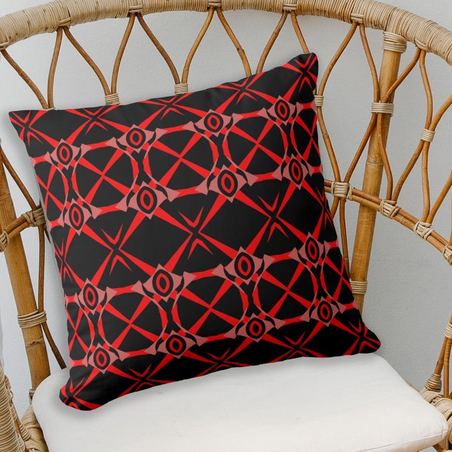 Trendy Stylish Chic Red Pink Black Op Art Pattern Cushion (Creator Uploaded)