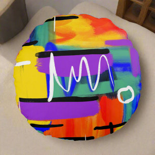 Trendy Stylish Colourful Abstract Artwork Rainbow Round Cushion
