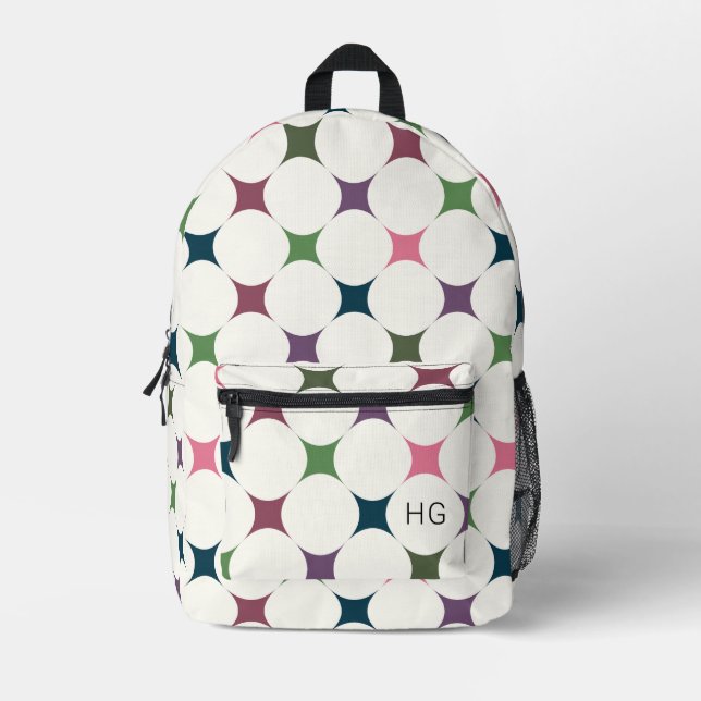 Trendy Stylish Colourful Monogram Initials Printed Backpack (Front)