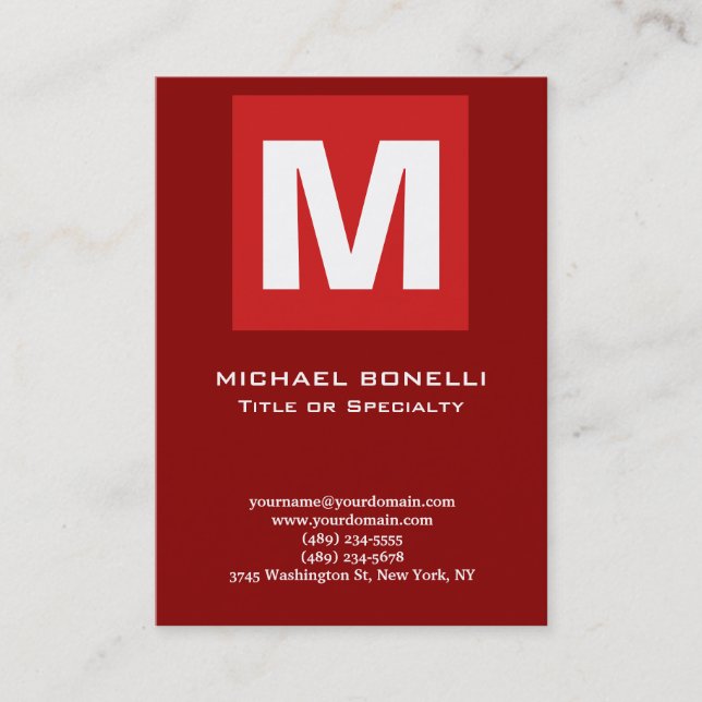 Trendy stylish dark red white monogram classical business card (Front)