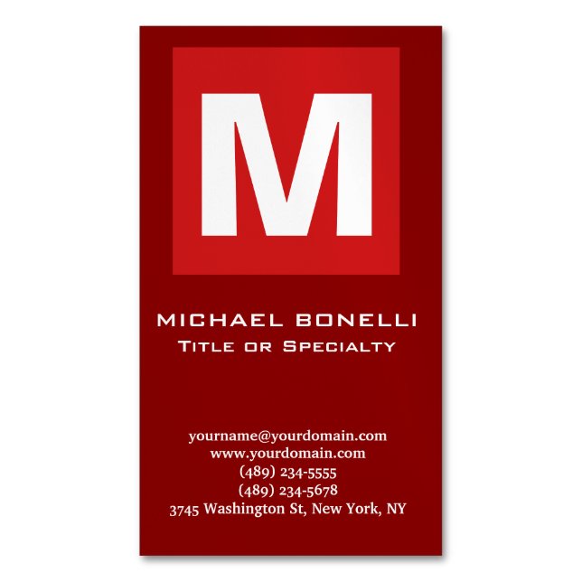 Trendy stylish dark red white monogram classical 	Magnetic business card (Front Vertical)