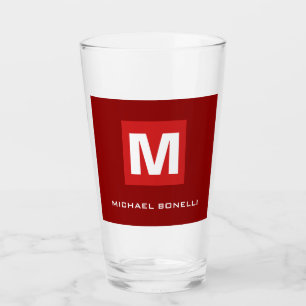 Trendy stylish dark red white monogram your name glass